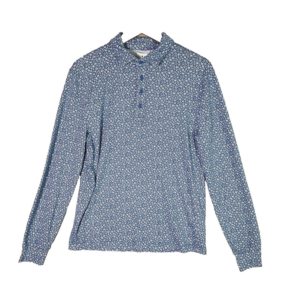 J Crew Long Sleeve Performance Polo Shirt Small Blue Oarsman Ditsy Floral Preppy